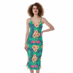 Hawaii Tropical Paradise Pattern Print Slim Fit Midi Cami Dress