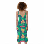 Hawaii Tropical Paradise Pattern Print Slim Fit Midi Cami Dress