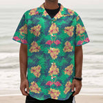 Hawaii Tropical Paradise Pattern Print Textured Short Sleeve Shirt