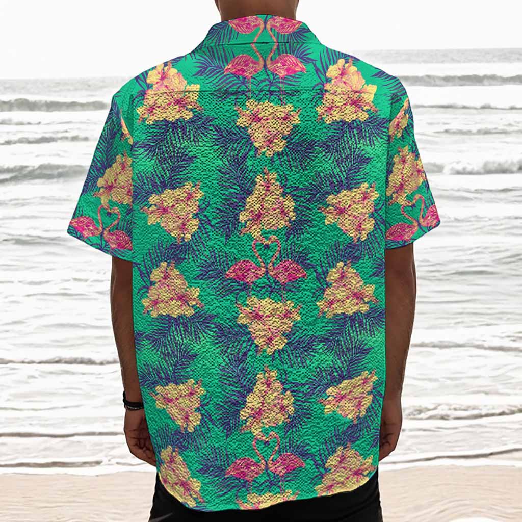 Hawaii Tropical Paradise Pattern Print Textured Short Sleeve Shirt