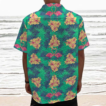 Hawaii Tropical Paradise Pattern Print Textured Short Sleeve Shirt