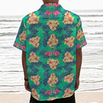 Hawaii Tropical Paradise Pattern Print Textured Short Sleeve Shirt