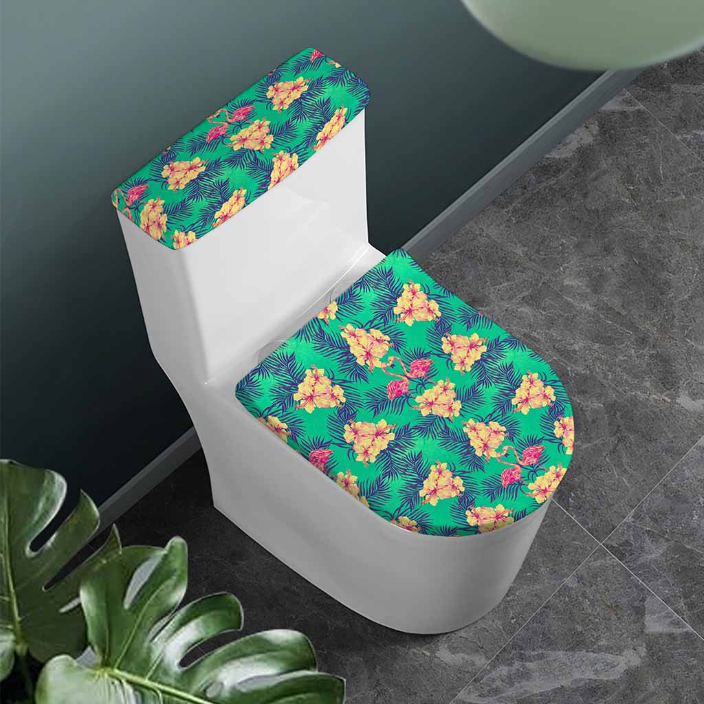 Hawaii Tropical Paradise Pattern Print Toilet Lid And Tank Cover Set