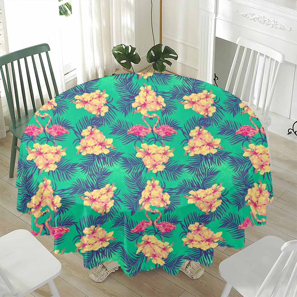 Hawaii Tropical Paradise Pattern Print Waterproof Round Tablecloth