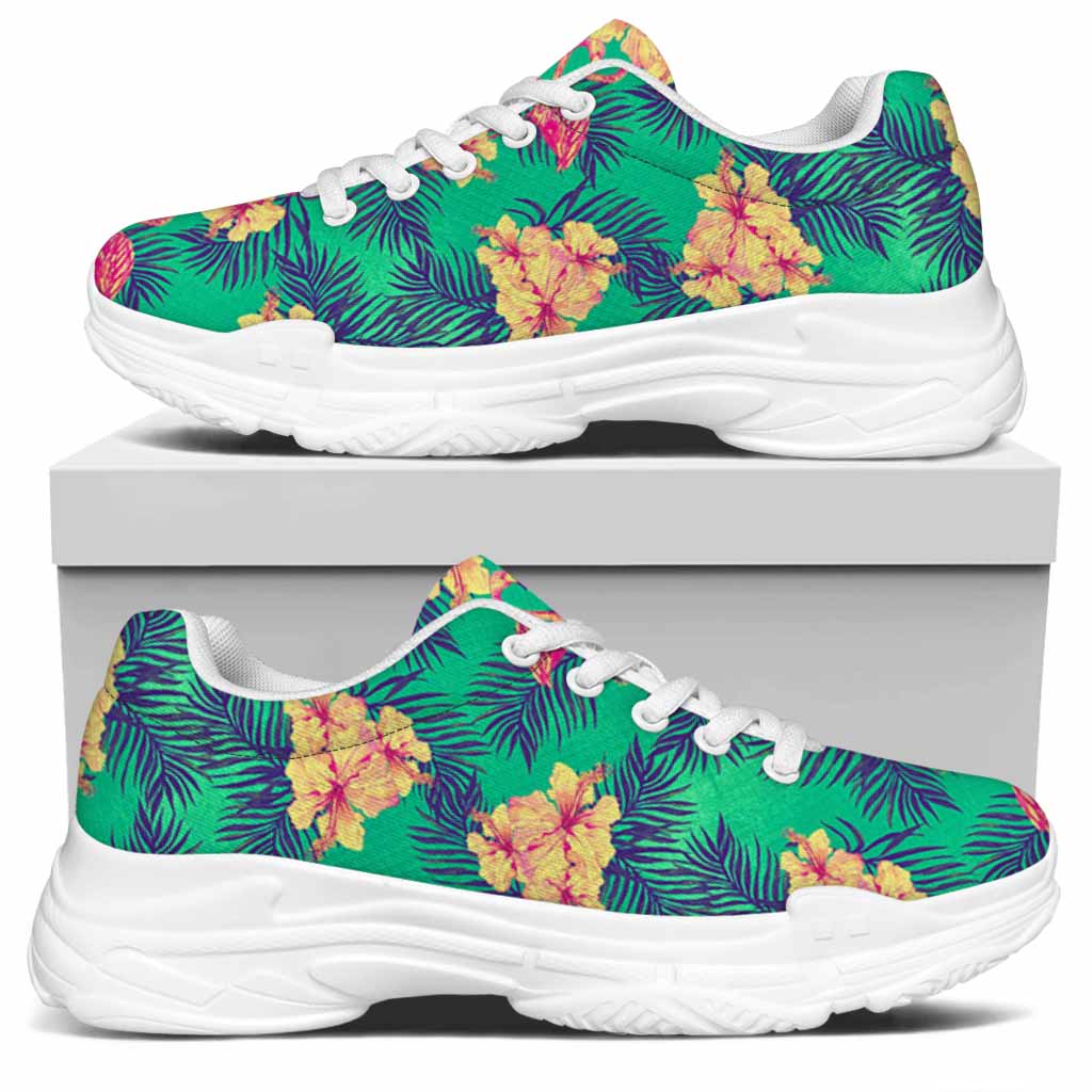 Hawaii Tropical Paradise Pattern Print White Chunky Shoes