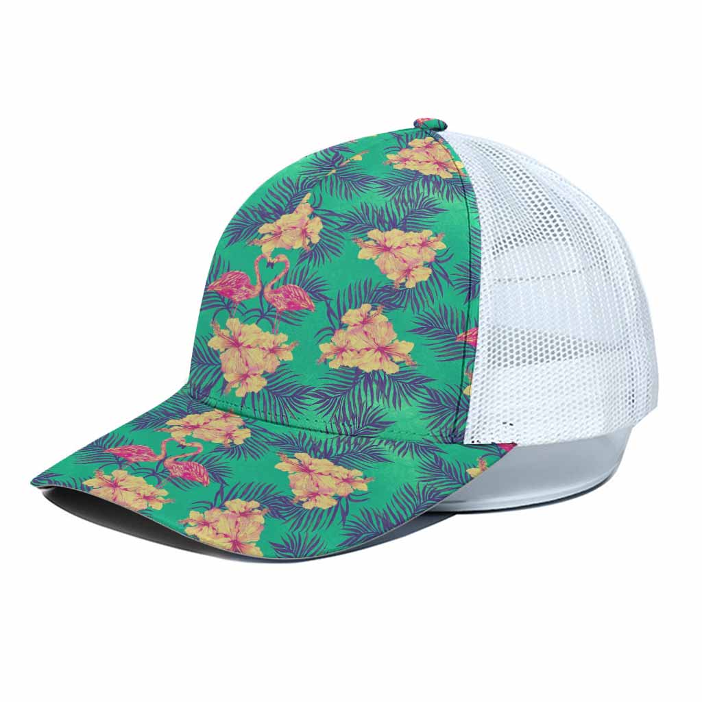 Hawaii Tropical Paradise Pattern Print White Mesh Trucker Cap