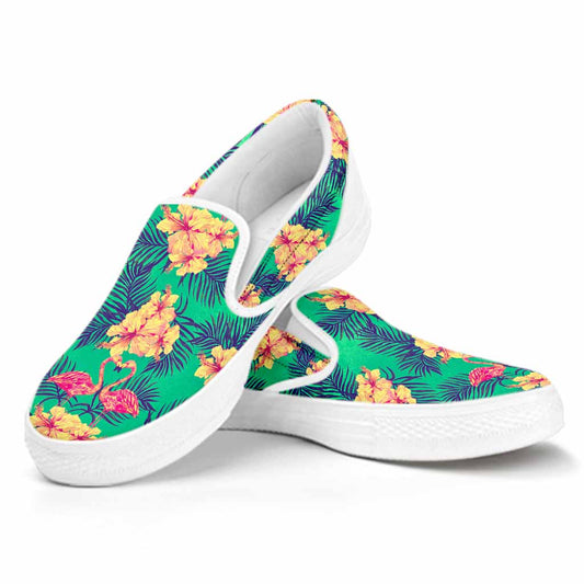 Hawaii Tropical Paradise Pattern Print White Slip On Sneakers