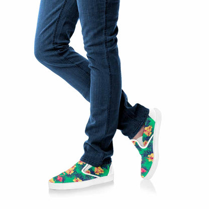 Hawaii Tropical Paradise Pattern Print White Slip On Sneakers