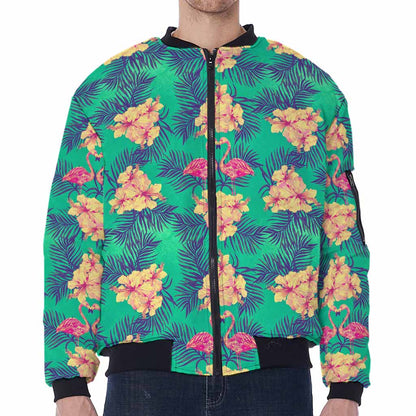 Hawaii Tropical Paradise Pattern Print Zip Sleeve Bomber Jacket
