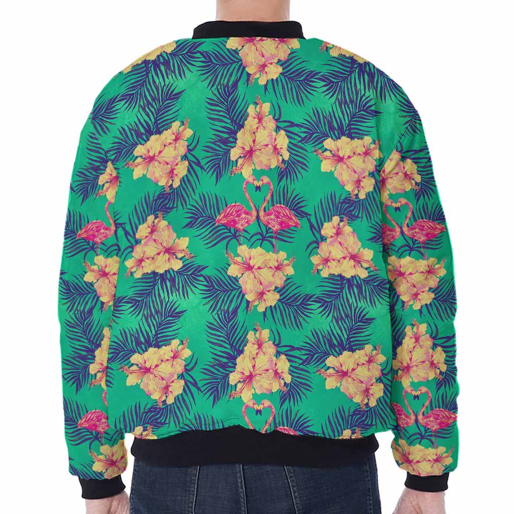 Hawaii Tropical Paradise Pattern Print Zip Sleeve Bomber Jacket