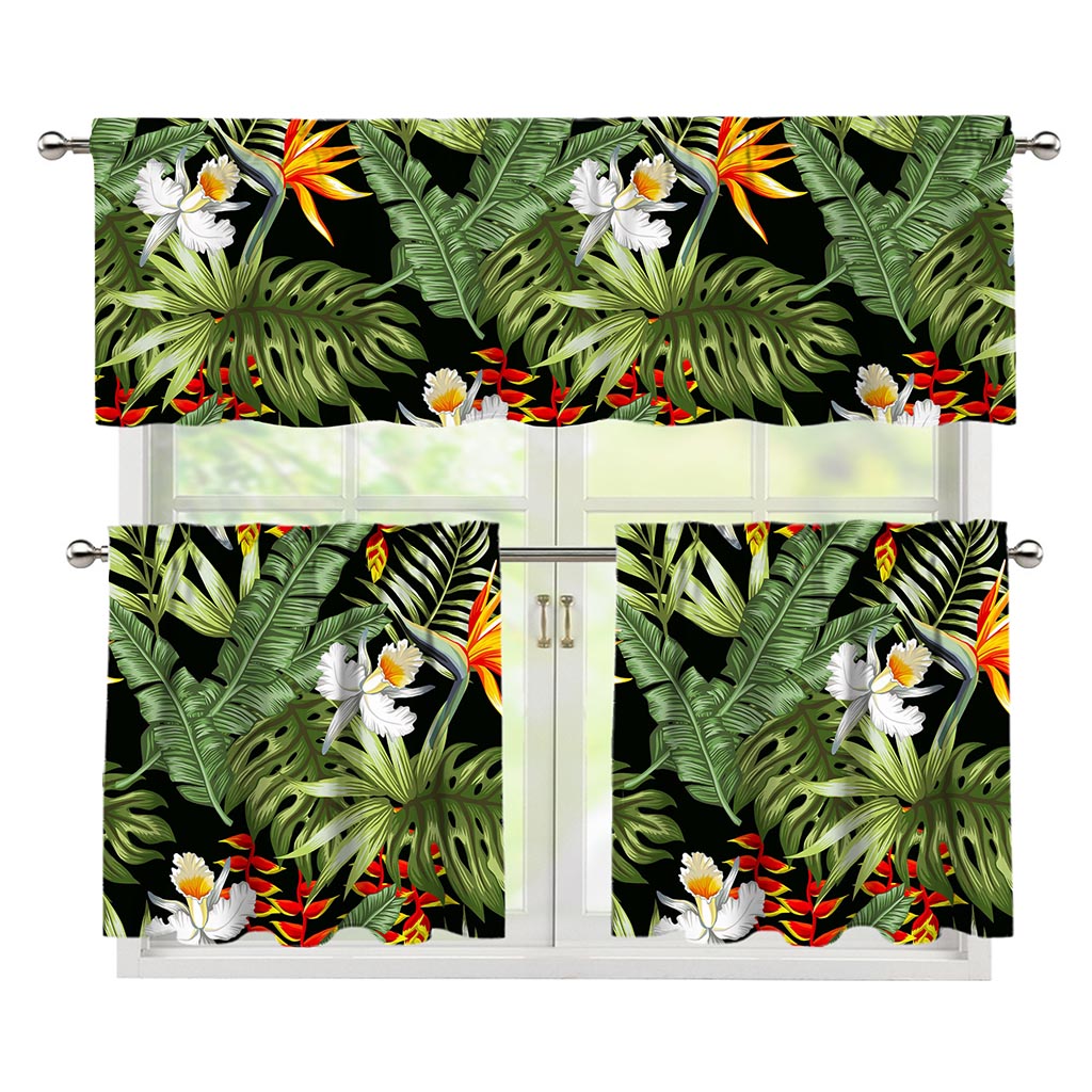 Hawaii Tropical Plants Pattern Print 3 Piece Kitchen Curtains
