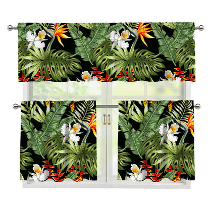 Hawaii Tropical Plants Pattern Print 3 Piece Kitchen Curtains