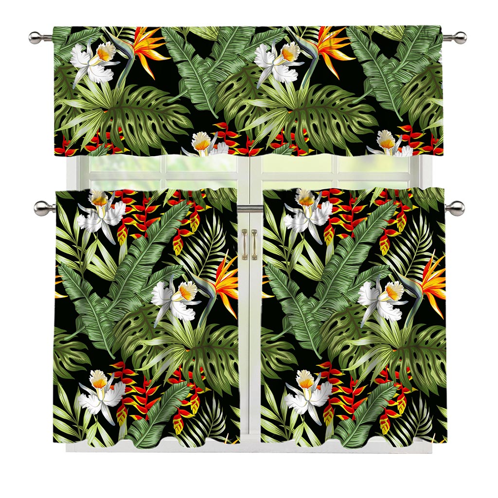 Hawaii Tropical Plants Pattern Print 3 Piece Kitchen Curtains