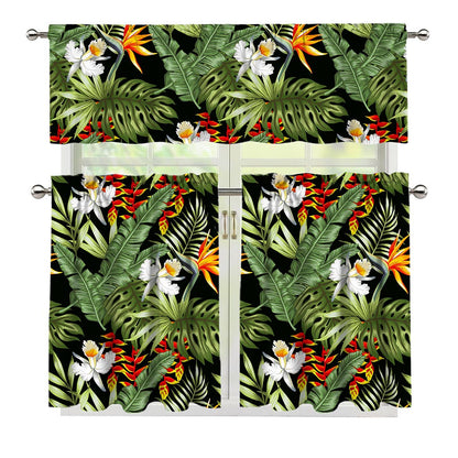 Hawaii Tropical Plants Pattern Print 3 Piece Kitchen Curtains