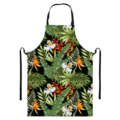 Hawaii Tropical Plants Pattern Print Bib Apron With Pocket