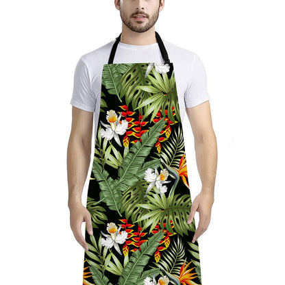 Hawaii Tropical Plants Pattern Print Bib Apron With Pocket