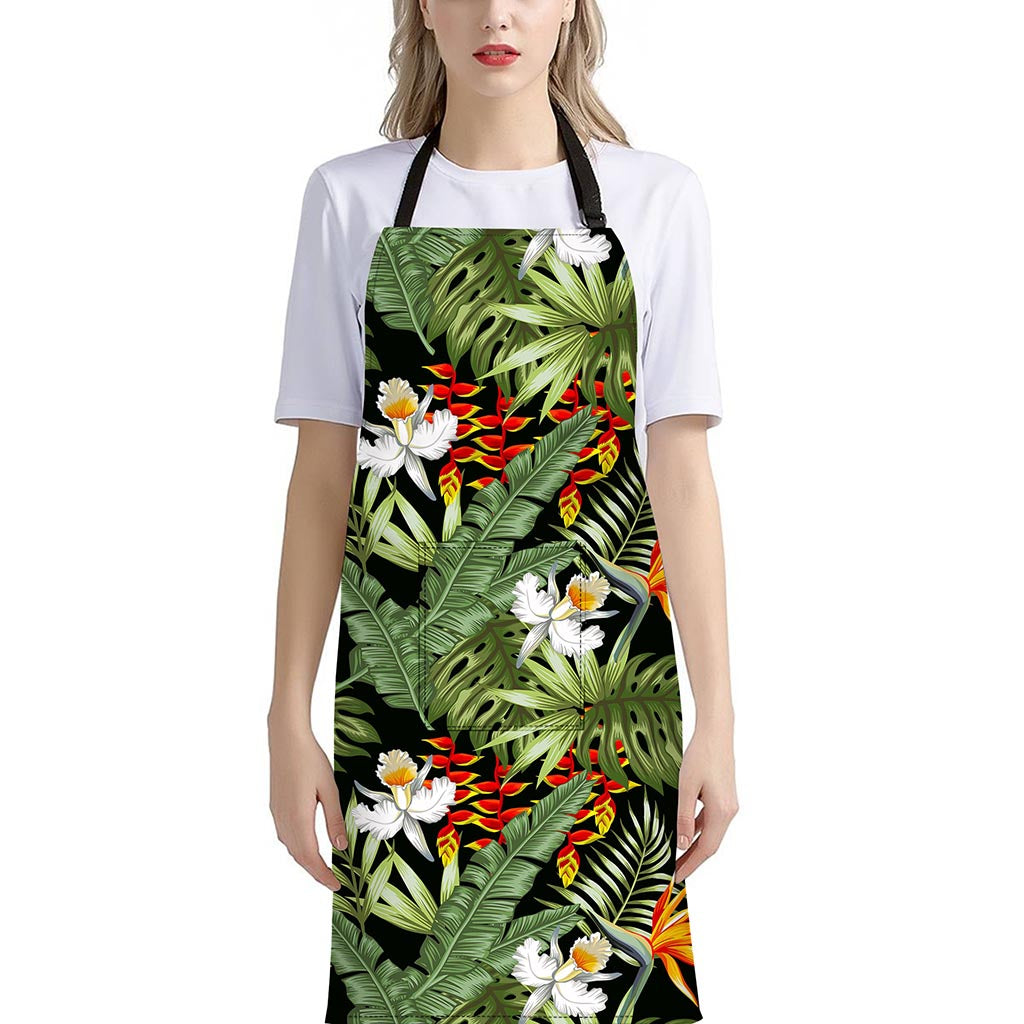 Hawaii Tropical Plants Pattern Print Bib Apron With Pocket