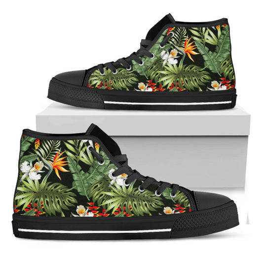 Hawaii Tropical Plants Pattern Print Black High Top Sneakers