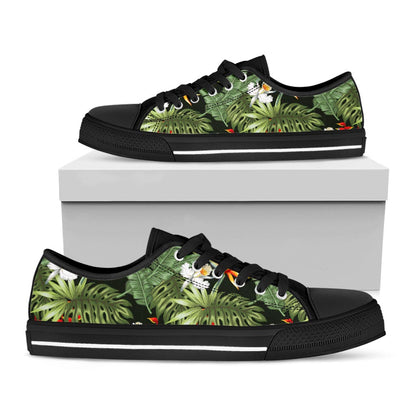 Hawaii Tropical Plants Pattern Print Black Low Top Sneakers