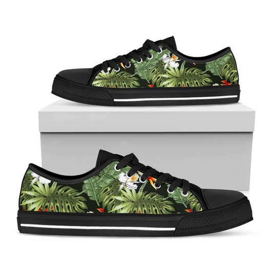 Hawaii Tropical Plants Pattern Print Black Low Top Sneakers