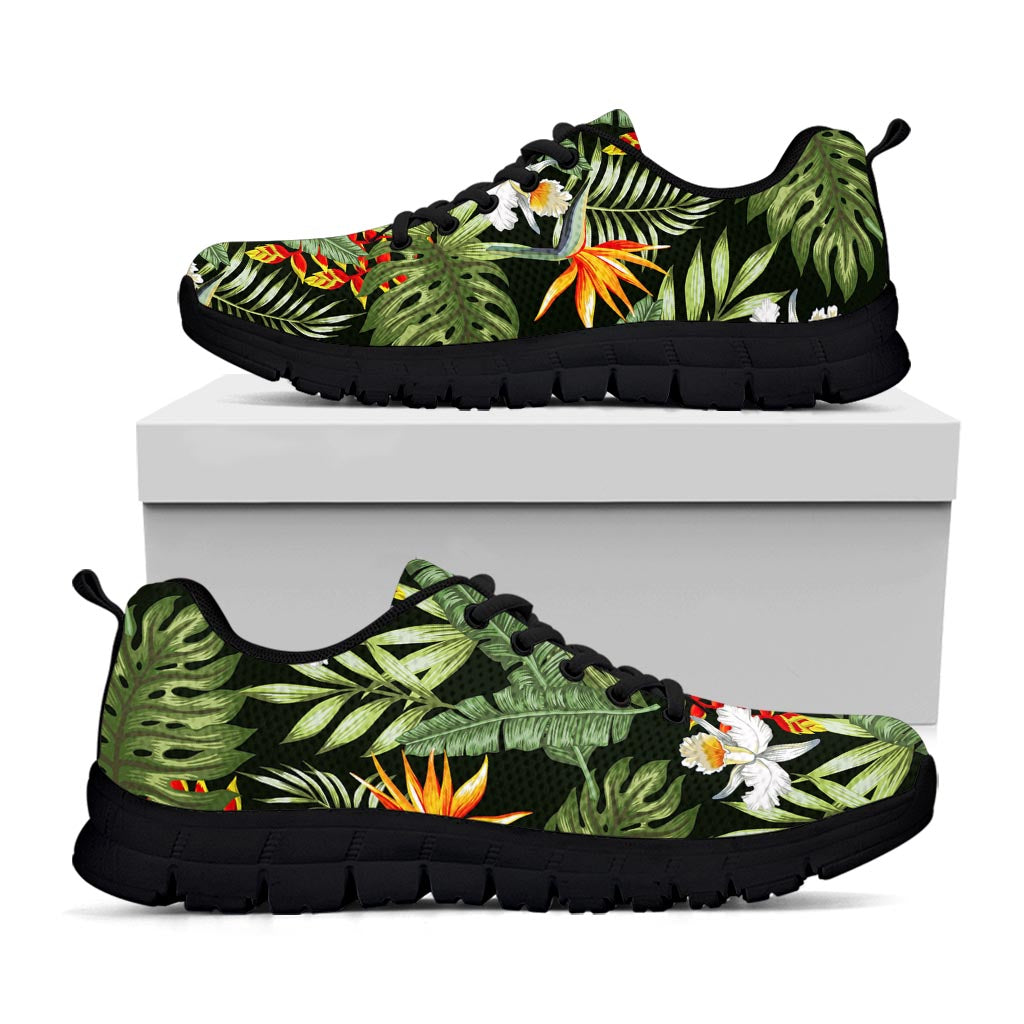 Hawaii Tropical Plants Pattern Print Black Running Shoes