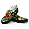 Hawaii Tropical Plants Pattern Print Black Slip On Sneakers