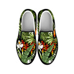 Hawaii Tropical Plants Pattern Print Black Slip On Sneakers