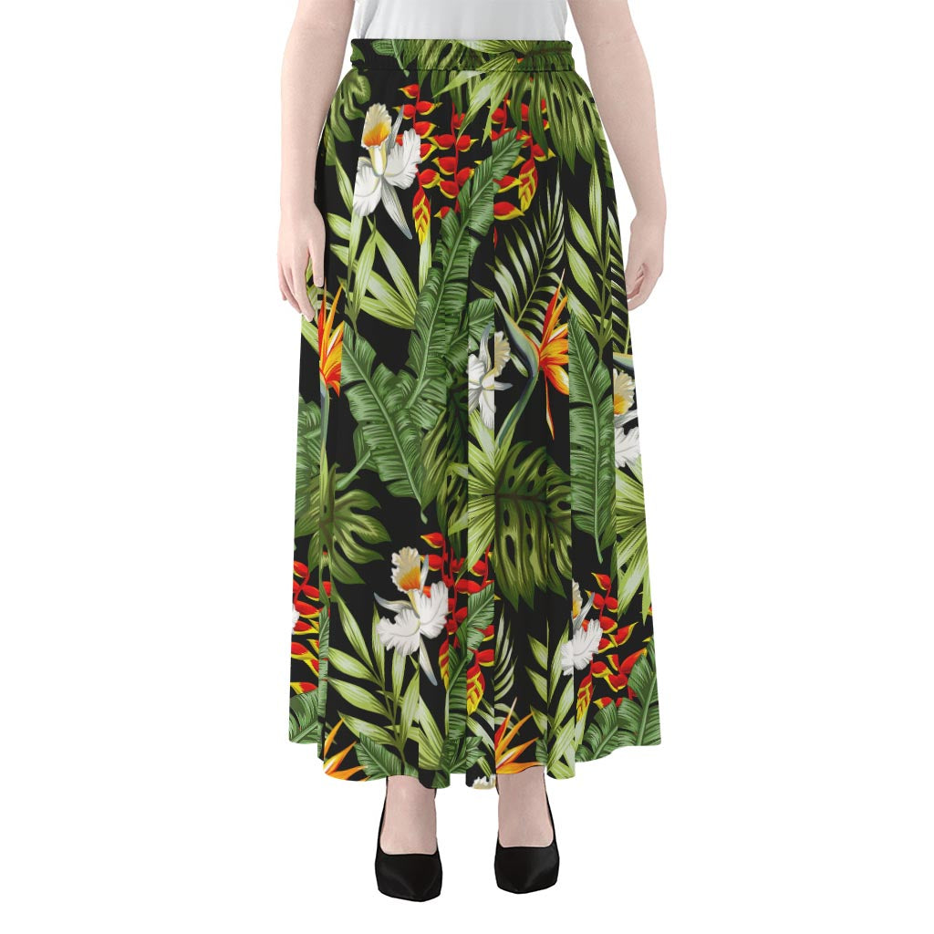 Hawaii Tropical Plants Pattern Print Chiffon Maxi Skirt