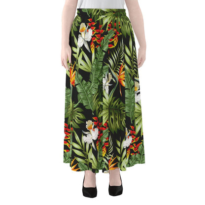 Hawaii Tropical Plants Pattern Print Chiffon Maxi Skirt