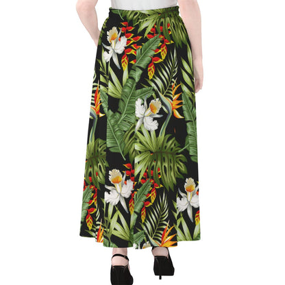Hawaii Tropical Plants Pattern Print Chiffon Maxi Skirt