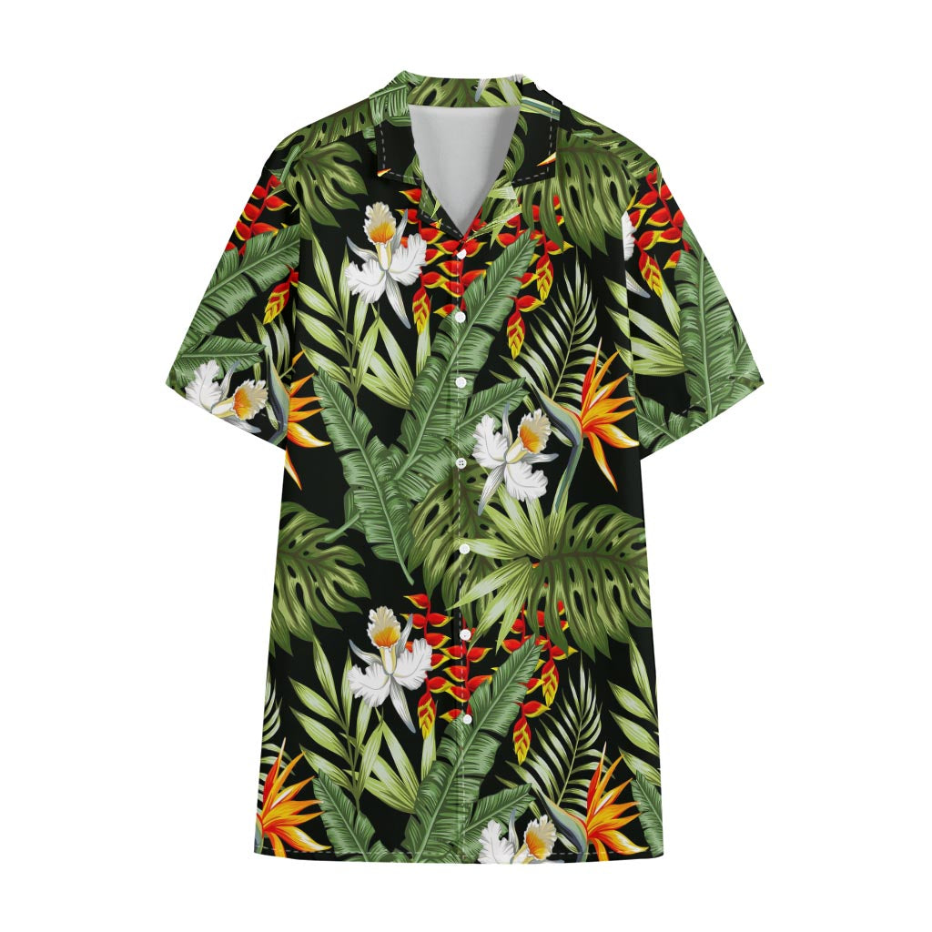 Hawaii Tropical Plants Pattern Print Cotton Hawaiian Shirt