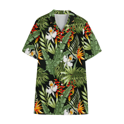Hawaii Tropical Plants Pattern Print Cotton Hawaiian Shirt