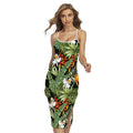 Hawaii Tropical Plants Pattern Print Cross Back Cami Dress