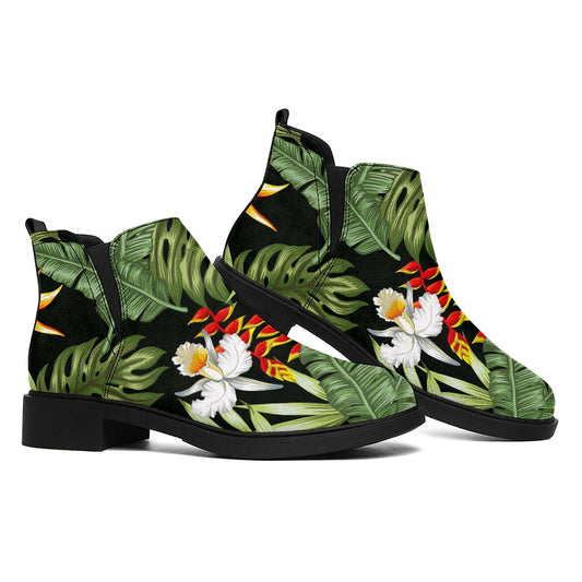 Hawaii Tropical Plants Pattern Print Flat Ankle Boots