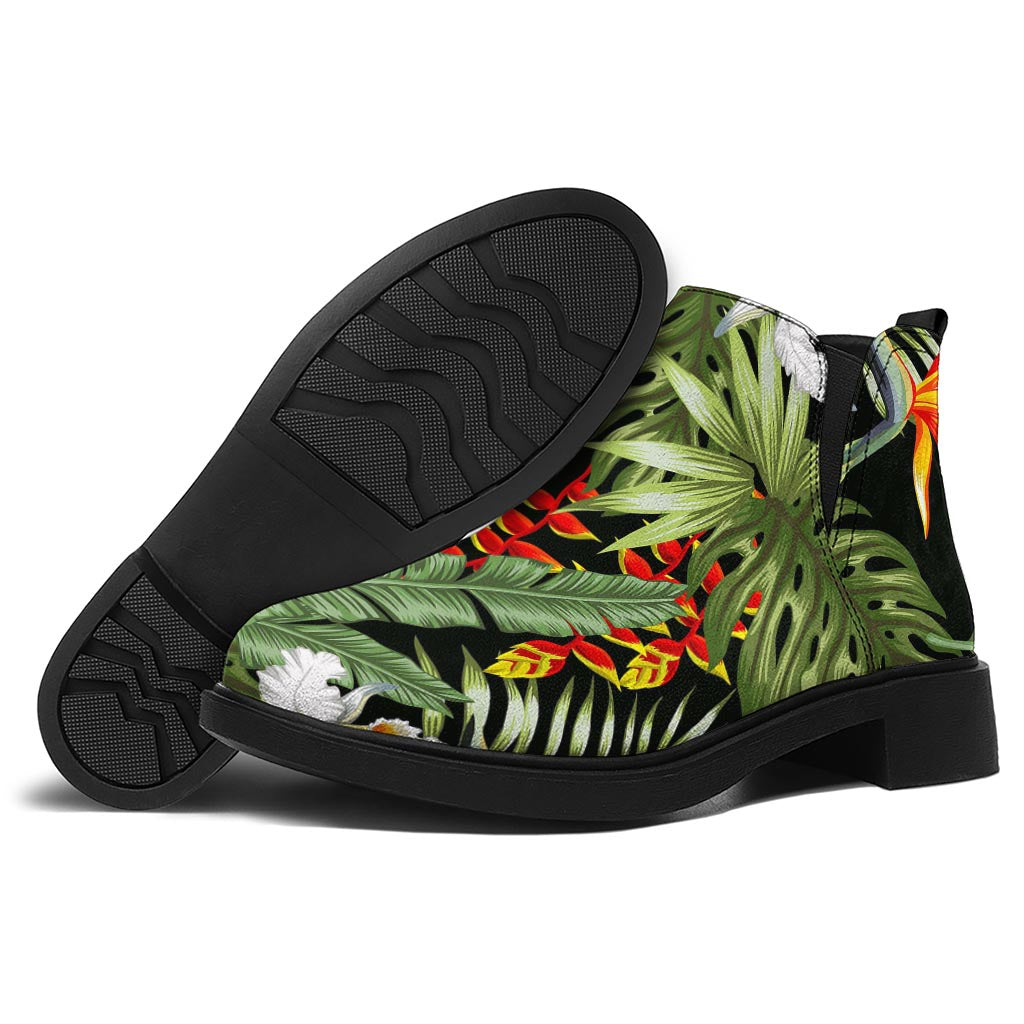 Hawaii Tropical Plants Pattern Print Flat Ankle Boots