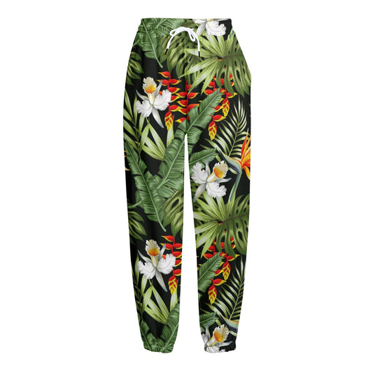 Hawaii Tropical Plants Pattern Print Fleece Lined Knit Pants