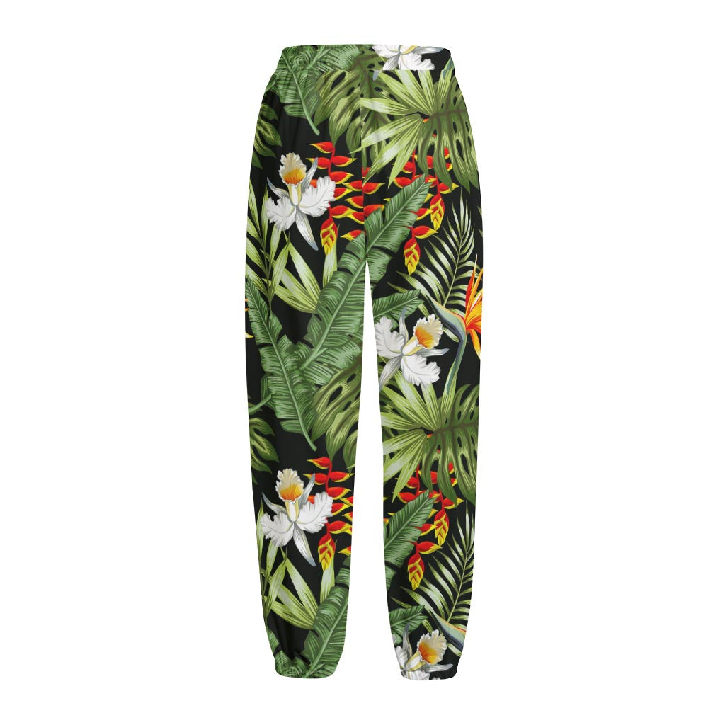 Hawaii Tropical Plants Pattern Print Fleece Lined Knit Pants