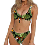 Hawaii Tropical Plants Pattern Print Front Bow Tie Bikini