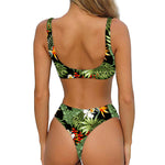 Hawaii Tropical Plants Pattern Print Front Bow Tie Bikini
