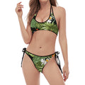Hawaii Tropical Plants Pattern Print Halter Scoop Tie Side Bikini