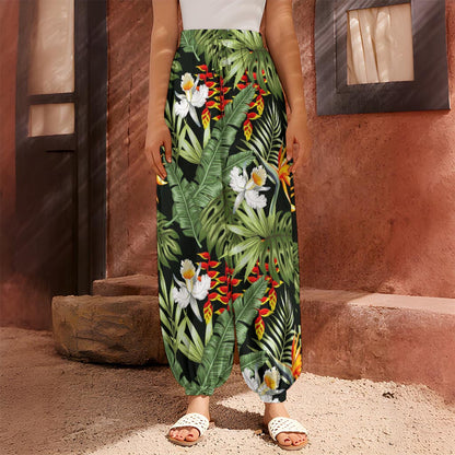 Hawaii Tropical Plants Pattern Print Harem Pants