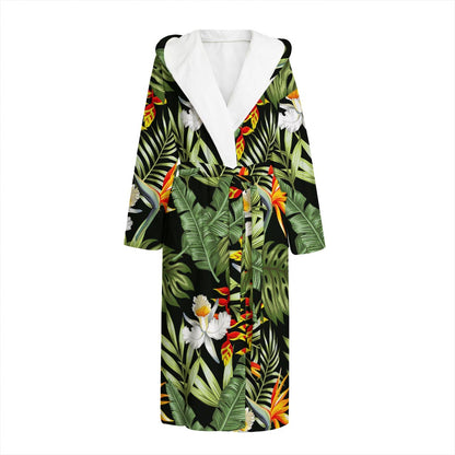 Hawaii Tropical Plants Pattern Print Hooded Bathrobe