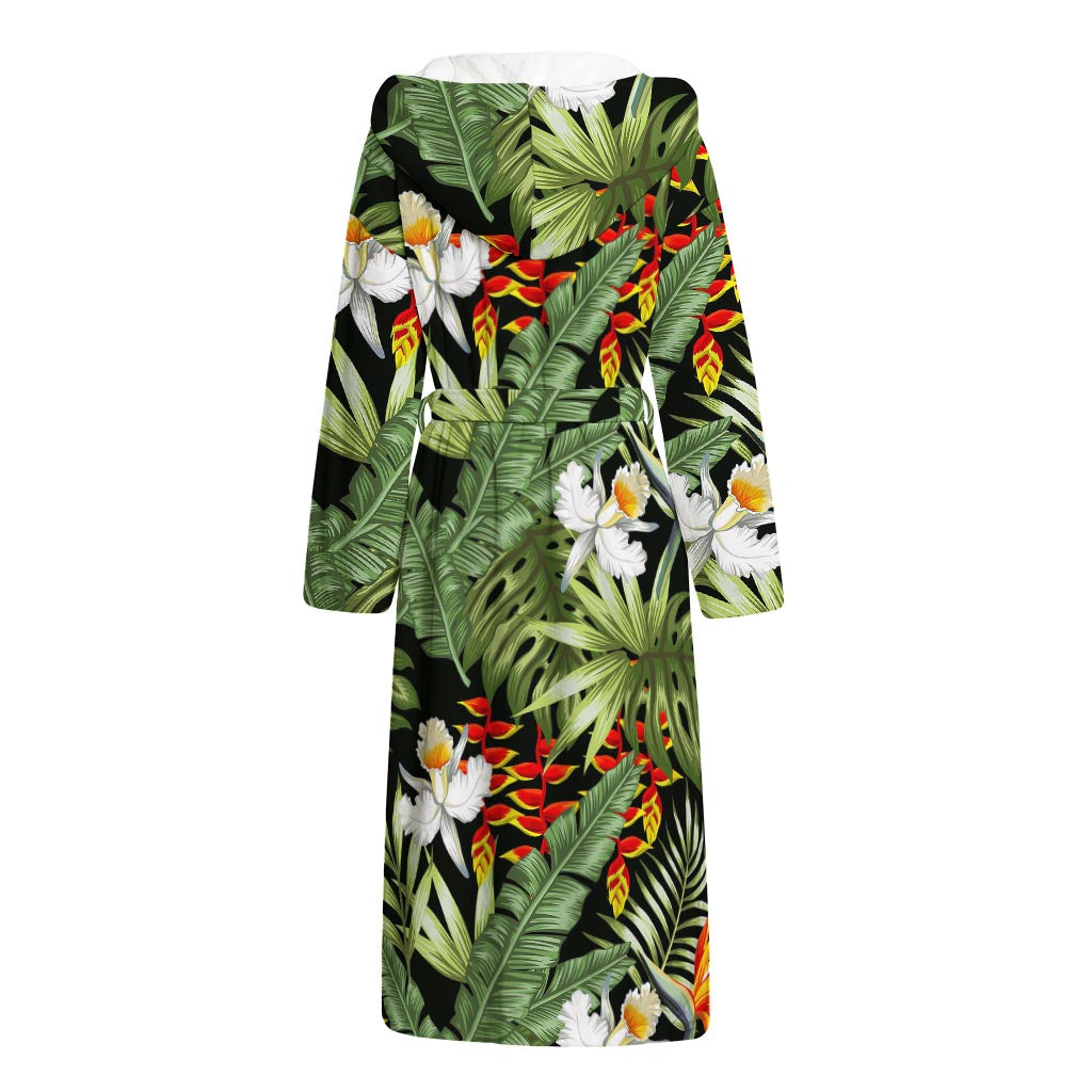 Hawaii Tropical Plants Pattern Print Hooded Bathrobe