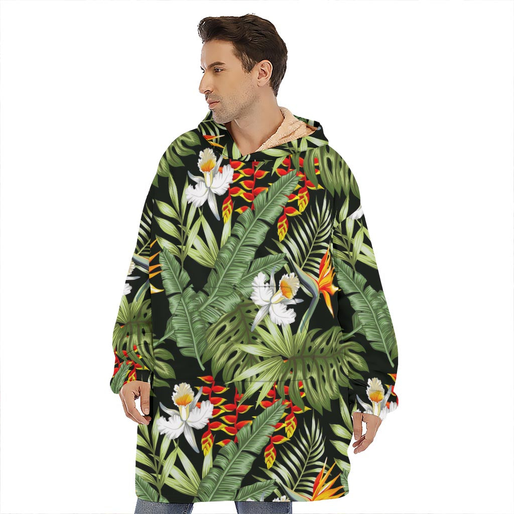 Hawaii Tropical Plants Pattern Print Hoodie Blanket
