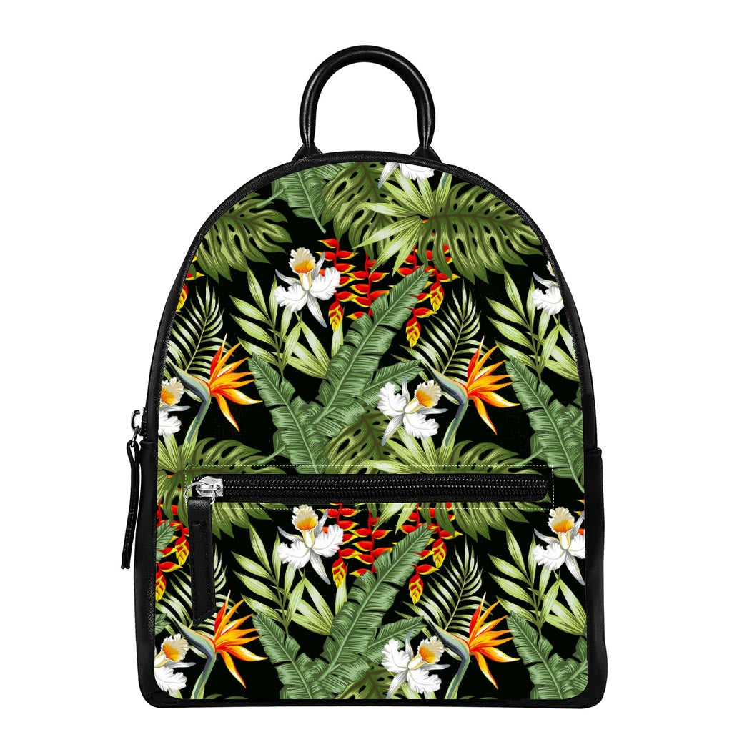 Hawaii Tropical Plants Pattern Print Leather Backpack