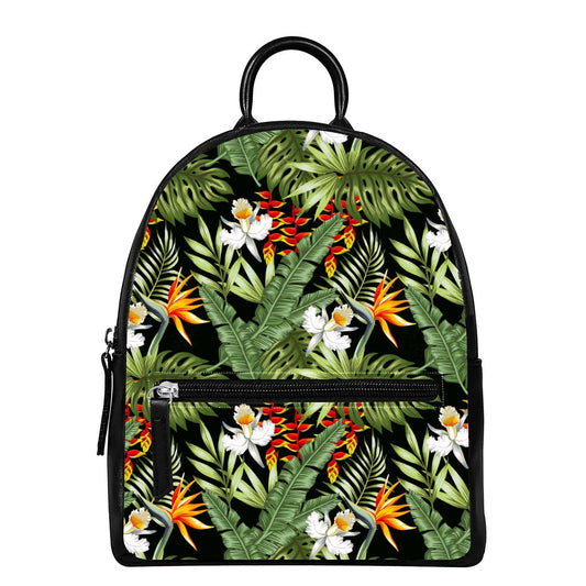 Hawaii Tropical Plants Pattern Print Leather Backpack