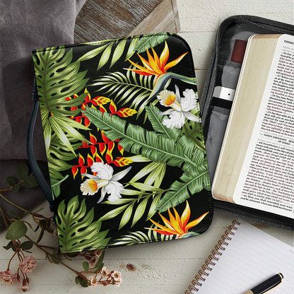 Hawaii Tropical Plants Pattern Print Leather Bible Cover