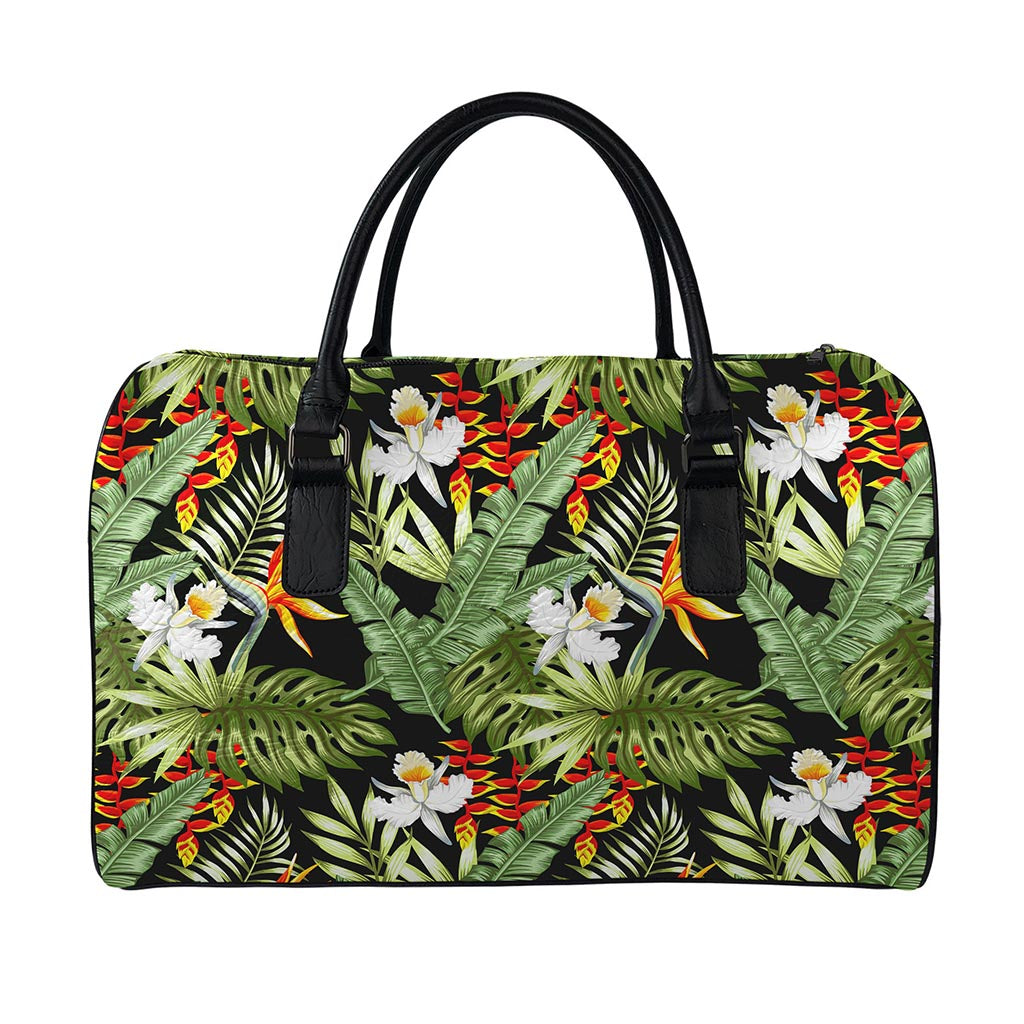 Hawaii Tropical Plants Pattern Print Leather Duffle Bag