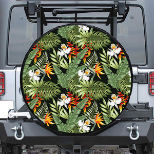 Hawaii Tropical Plants Pattern Print Leather Spare Tire Cover