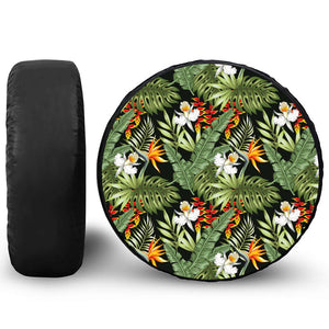 Hawaii Tropical Plants Pattern Print Leather Spare Tire Cover